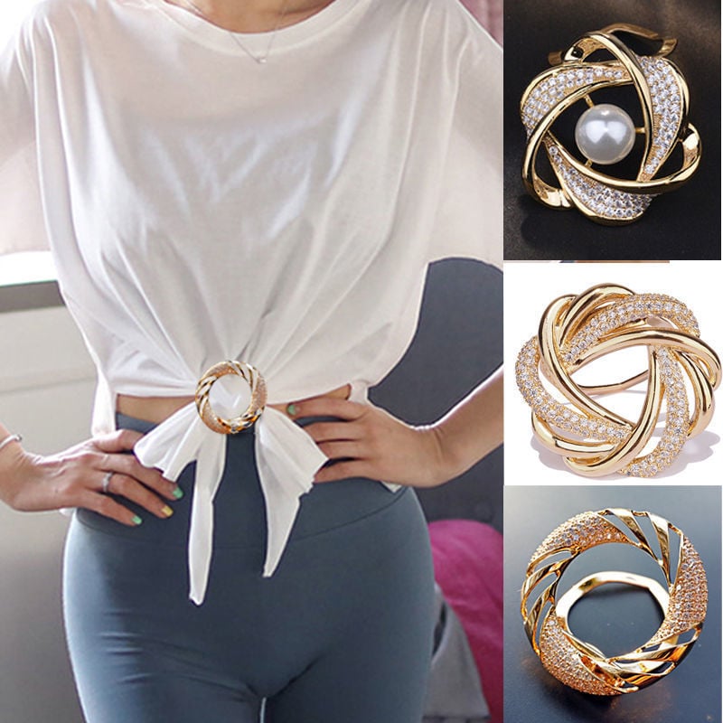 Broš s kristalima i čvorom u kutu, svestrana kopča za šalu i pin za kaput, svjež i sladak stil