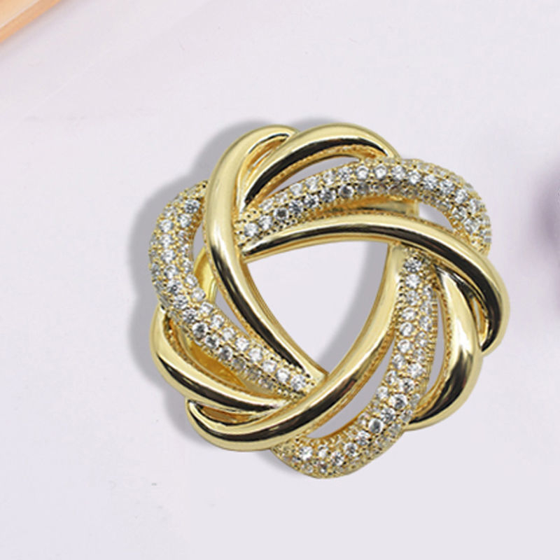 Broš s kristalima i čvorom u kutu, svestrana kopča za šalu i pin za kaput, svjež i sladak stil