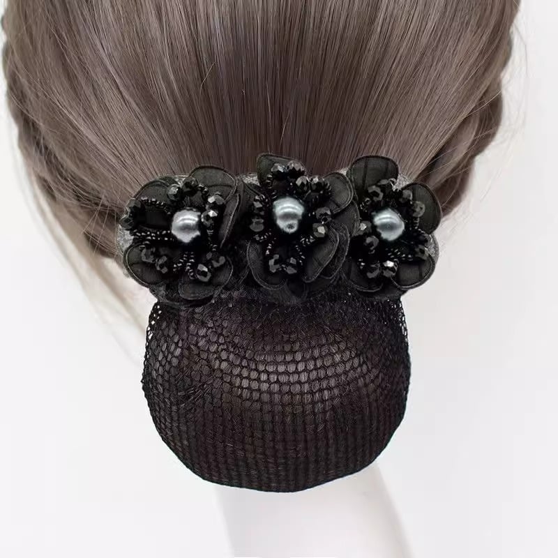 Дамски аксесоар за коса с перлена цветна розета и пружинен щипка, плат, минималистичен стил, ръчна изработка