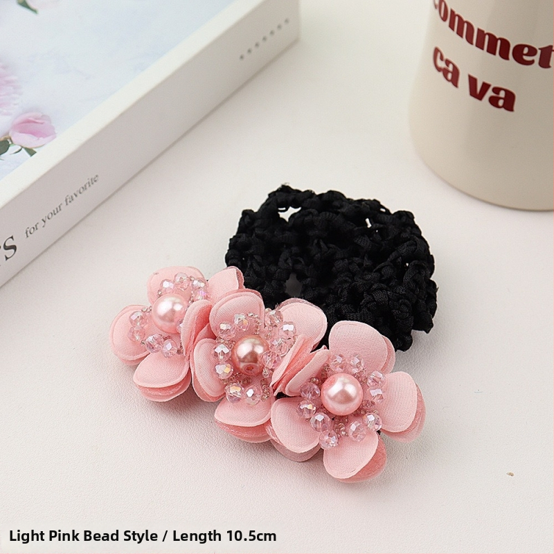 Дамски аксесоар за коса с перлена цветна розета и пружинен щипка, плат, минималистичен стил, ръчна изработка
