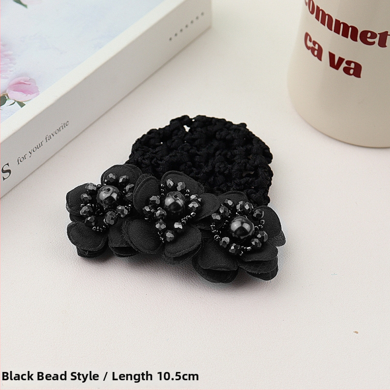 Дамски аксесоар за коса с перлена цветна розета и пружинен щипка, плат, минималистичен стил, ръчна изработка