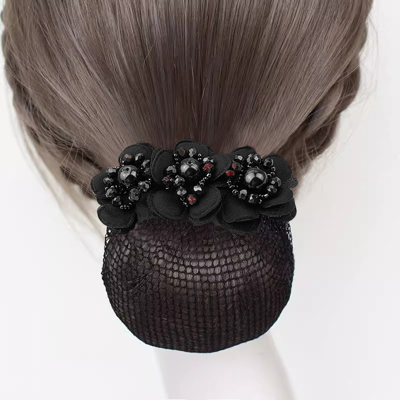 Дамски аксесоар за коса с перлена цветна розета и пружинен щипка, плат, минималистичен стил, ръчна изработка