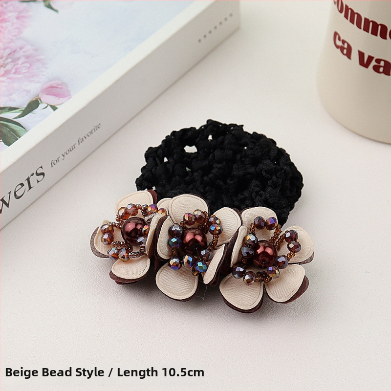 Дамски аксесоар за коса с перлена цветна розета и пружинен щипка, плат, минималистичен стил, ръчна изработка