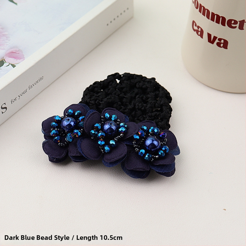 Дамски аксесоар за коса с перлена цветна розета и пружинен щипка, плат, минималистичен стил, ръчна изработка