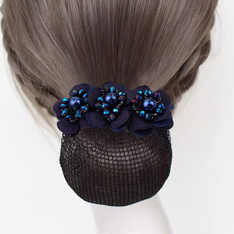 Дамски аксесоар за коса с перлена цветна розета и пружинен щипка, плат, минималистичен стил, ръчна изработка