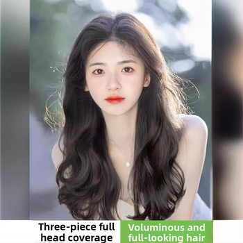 Trīsdaļu klips-parūka bezšuvēm, garas viļņotas cirtas, korejiešu stilā, modelis: Three-piece Curly Hair Twig, materiāls: augstas temperatūras stieple
