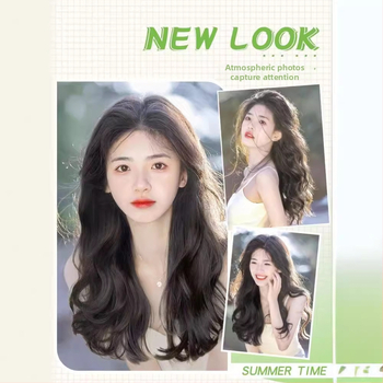 Trīsdaļu klips-parūka bezšuvēm, garas viļņotas cirtas, korejiešu stilā, modelis: Three-piece Curly Hair Twig, materiāls: augstas temperatūras stieple