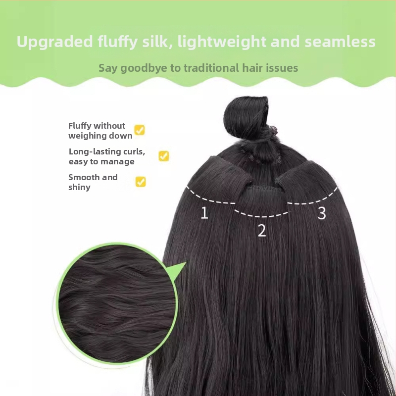 Trīsdaļu klips-parūka bezšuvēm, garas viļņotas cirtas, korejiešu stilā, modelis: Three-piece Curly Hair Twig, materiāls: augstas temperatūras stieple