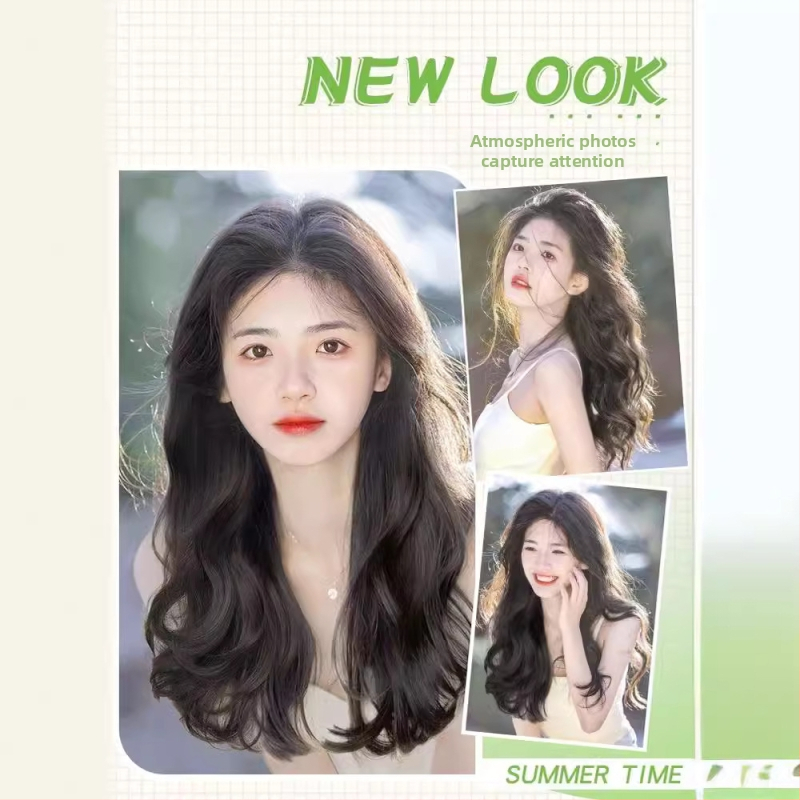 Trīsdaļu klips-parūka bezšuvēm, garas viļņotas cirtas, korejiešu stilā, modelis: Three-piece Curly Hair Twig, materiāls: augstas temperatūras stieple