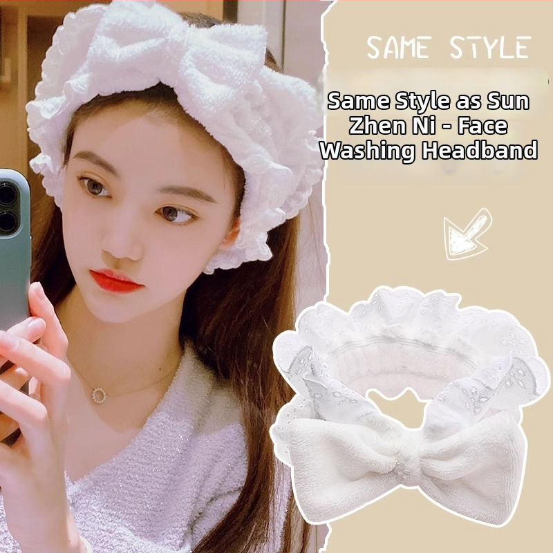 Plišinė veido plovimo galvos juostelė su triušio ausimis – Korėjos stiliaus, unisex geometrinis galvos aksesuaras, 2023 ruduo