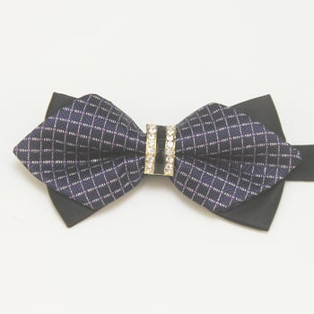 Leptir mašna s kristalima, karirani uzorak, poliester, unisex, Jacquard tkanina
