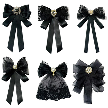 Floare pentru guler cu funda – handmade, material textil, model monocrom, lățime standard, unisex