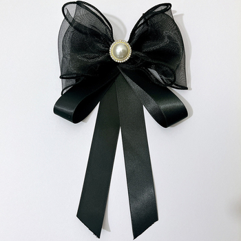 Floare pentru guler cu funda – handmade, material textil, model monocrom, lățime standard, unisex