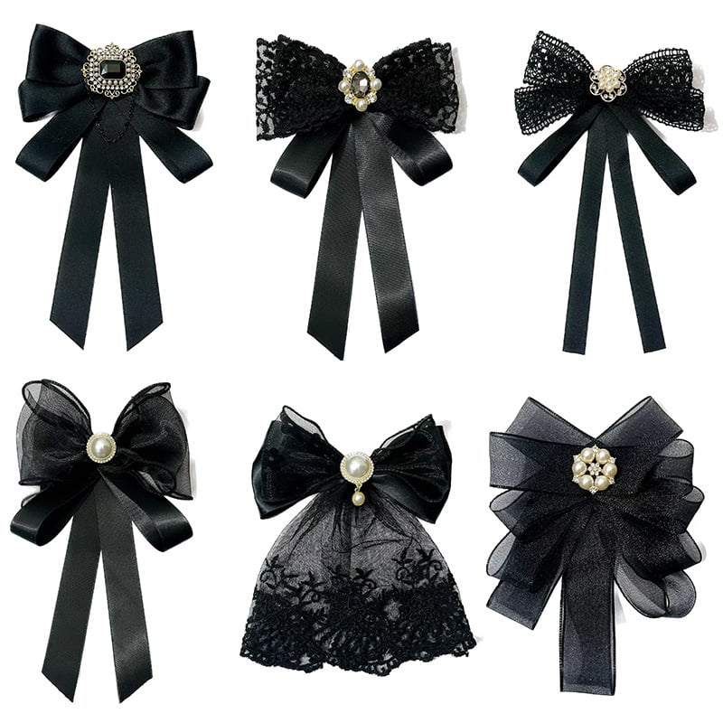 Floare pentru guler cu funda – handmade, material textil, model monocrom, lățime standard, unisex