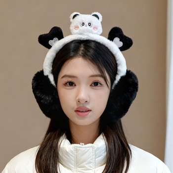 Ακουστικά αυτιών από βελούδινο ύφασμα με σχέδιο Panda, Unisex, ενήλικες, Αντιανεμικά, Αναδιπλώμενα