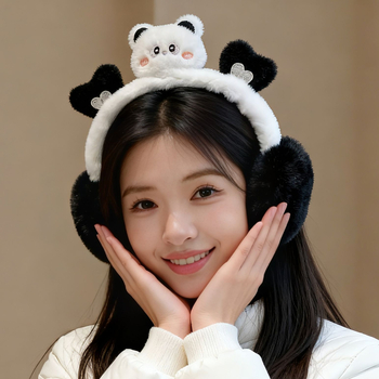 Ακουστικά αυτιών από βελούδινο ύφασμα με σχέδιο Panda, Unisex, ενήλικες, Αντιανεμικά, Αναδιπλώμενα