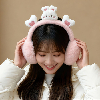 Ακουστικά αυτιών από βελούδινο ύφασμα με σχέδιο Panda, Unisex, ενήλικες, Αντιανεμικά, Αναδιπλώμενα