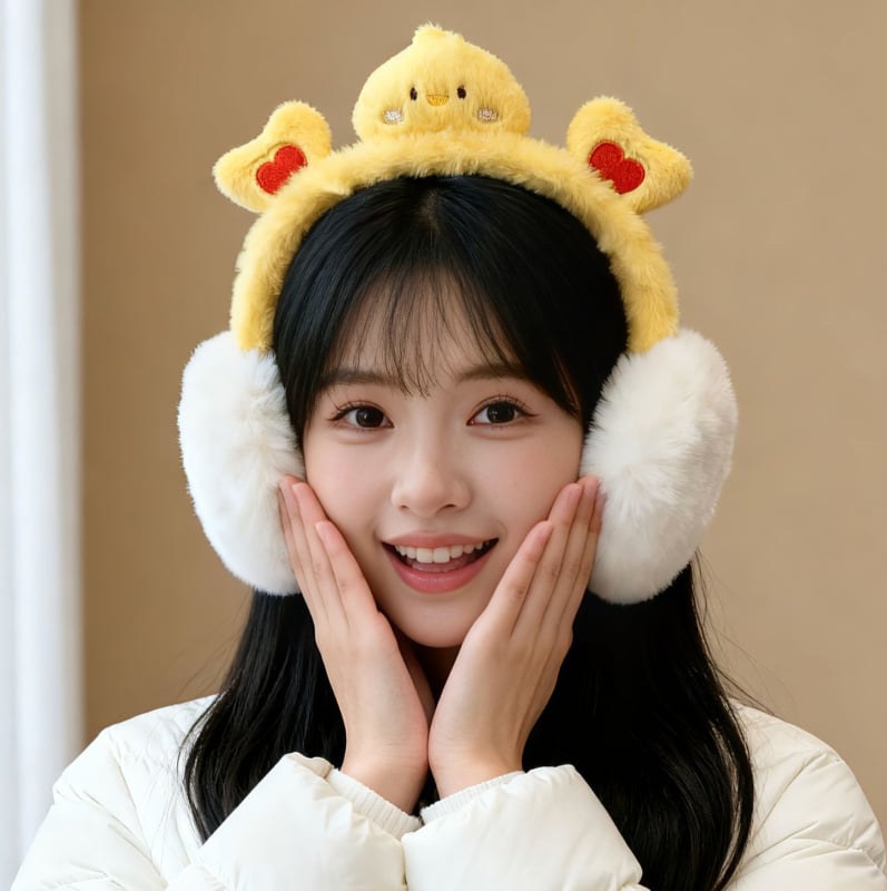 Ακουστικά αυτιών από βελούδινο ύφασμα με σχέδιο Panda, Unisex, ενήλικες, Αντιανεμικά, Αναδιπλώμενα