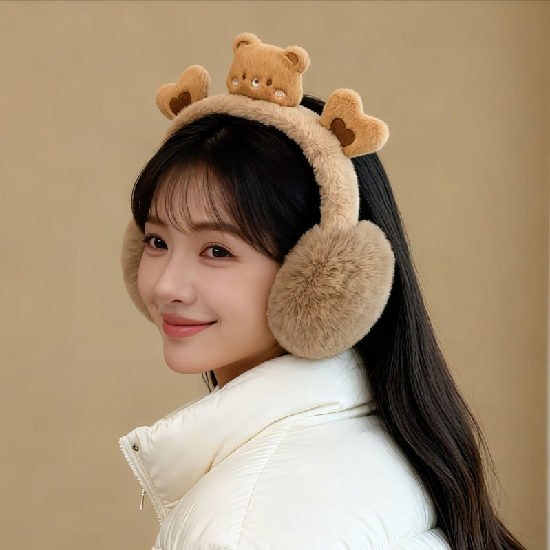 Ακουστικά αυτιών από βελούδινο ύφασμα με σχέδιο Panda, Unisex, ενήλικες, Αντιανεμικά, Αναδιπλώμενα