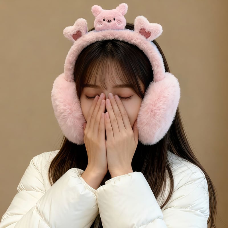 Ακουστικά αυτιών από βελούδινο ύφασμα με σχέδιο Panda, Unisex, ενήλικες, Αντιανεμικά, Αναδιπλώμενα