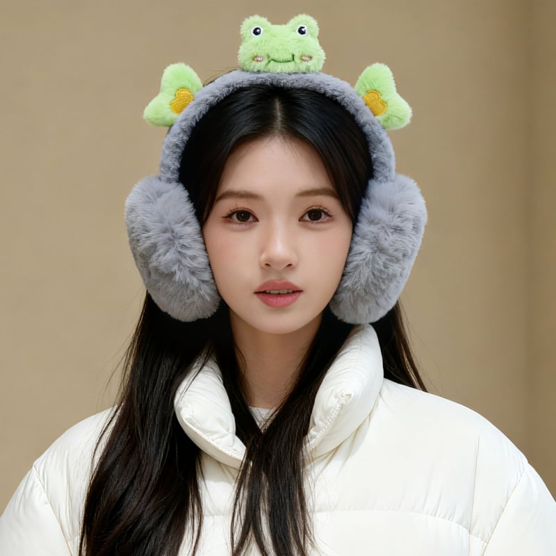 Ακουστικά αυτιών από βελούδινο ύφασμα με σχέδιο Panda, Unisex, ενήλικες, Αντιανεμικά, Αναδιπλώμενα