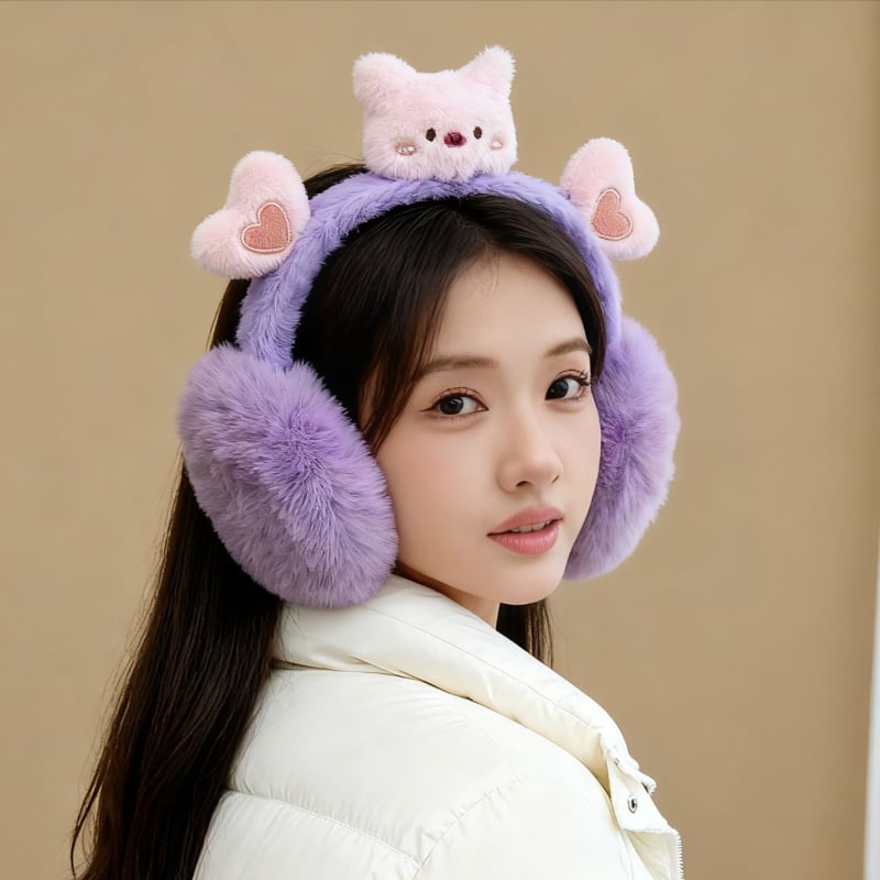 Ακουστικά αυτιών από βελούδινο ύφασμα με σχέδιο Panda, Unisex, ενήλικες, Αντιανεμικά, Αναδιπλώμενα