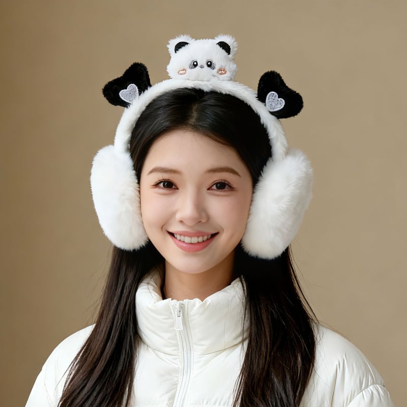 Ακουστικά αυτιών από βελούδινο ύφασμα με σχέδιο Panda, Unisex, ενήλικες, Αντιανεμικά, Αναδιπλώμενα