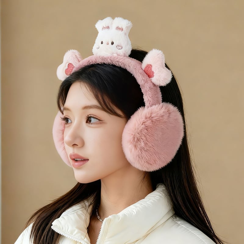 Ακουστικά αυτιών από βελούδινο ύφασμα με σχέδιο Panda, Unisex, ενήλικες, Αντιανεμικά, Αναδιπλώμενα