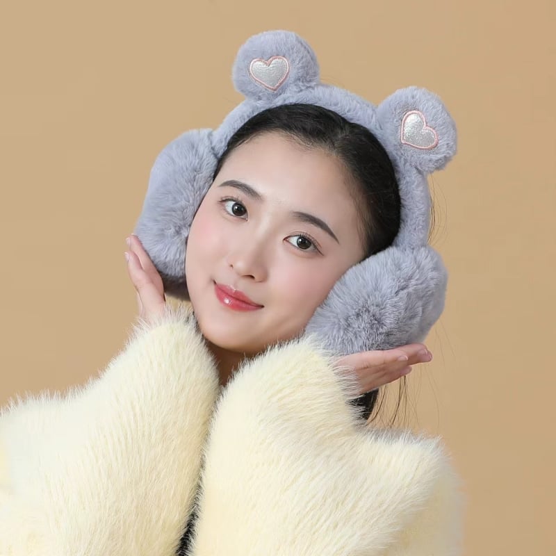 Ακουστικά αυτιών από βελούδινο ύφασμα με σχέδιο Panda, Unisex, ενήλικες, Αντιανεμικά, Αναδιπλώμενα