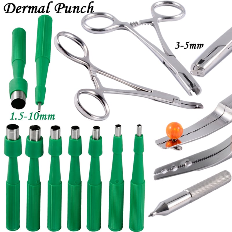 Vienreizējās lietošanas ādas punkcijas iekārta piercingam, akrila korpuss, nerūsējošā tērauda apstrāde, garš ovāls siluets, Dreamlee zīmols