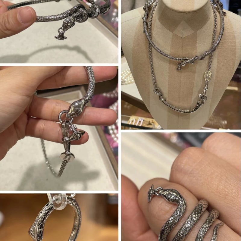 Zīmju gada juvelierizstrādājumu komplekts: kaklarota, gredzens, auskari un rokassprādze ar ģeometrisku dizainu no vara; standarta ķēde; sievietēm; vasara 2025