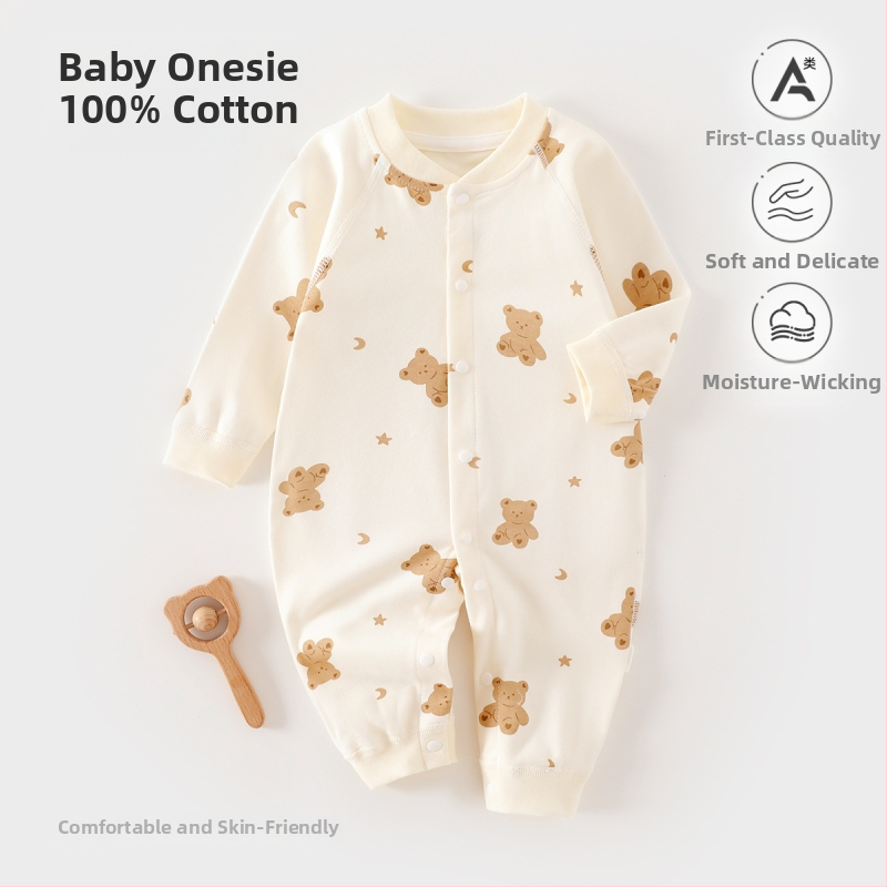 Naujagimiui kombinezonas iš 100% medvilnės, be siūlių jacquard audinys, ilgomis rankovėmis, vientisas, tinkamas visiems metų laikams, miego drabužiai kūdikiams
