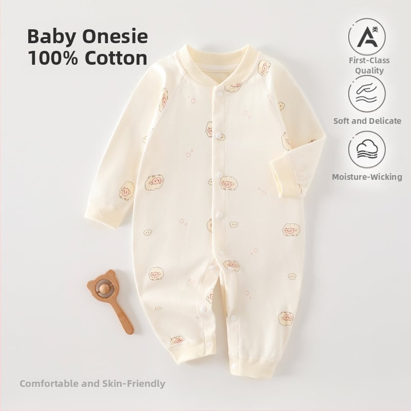 Naujagimiui kombinezonas iš 100% medvilnės, be siūlių jacquard audinys, ilgomis rankovėmis, vientisas, tinkamas visiems metų laikams, miego drabužiai kūdikiams