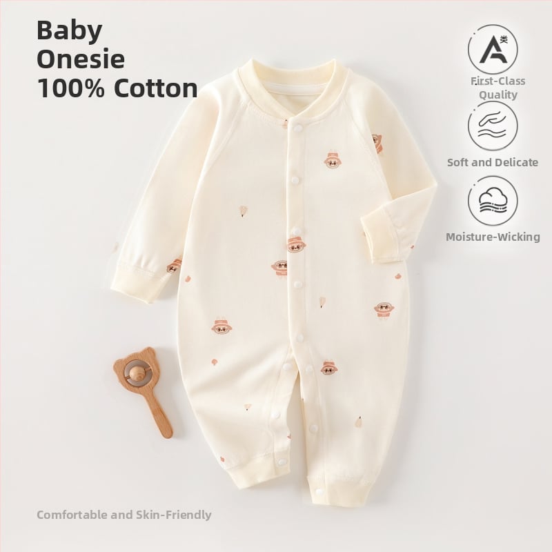 Naujagimiui kombinezonas iš 100% medvilnės, be siūlių jacquard audinys, ilgomis rankovėmis, vientisas, tinkamas visiems metų laikams, miego drabužiai kūdikiams