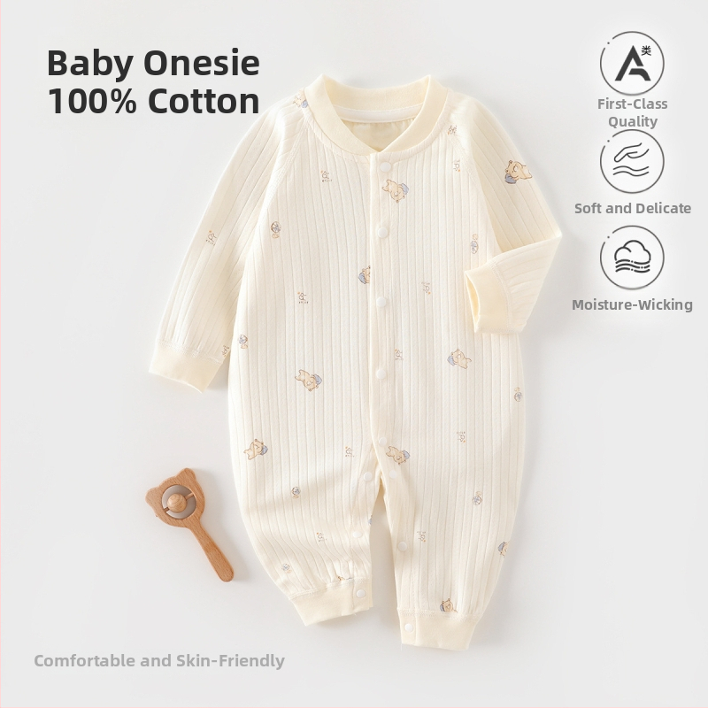 Naujagimiui kombinezonas iš 100% medvilnės, be siūlių jacquard audinys, ilgomis rankovėmis, vientisas, tinkamas visiems metų laikams, miego drabužiai kūdikiams