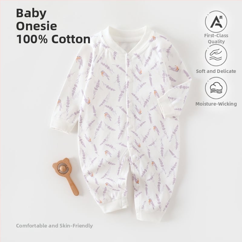 Naujagimiui kombinezonas iš 100% medvilnės, be siūlių jacquard audinys, ilgomis rankovėmis, vientisas, tinkamas visiems metų laikams, miego drabužiai kūdikiams