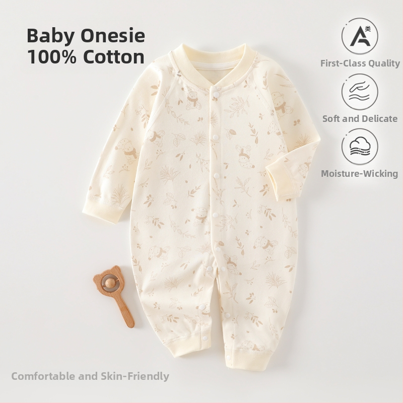 Naujagimiui kombinezonas iš 100% medvilnės, be siūlių jacquard audinys, ilgomis rankovėmis, vientisas, tinkamas visiems metų laikams, miego drabužiai kūdikiams