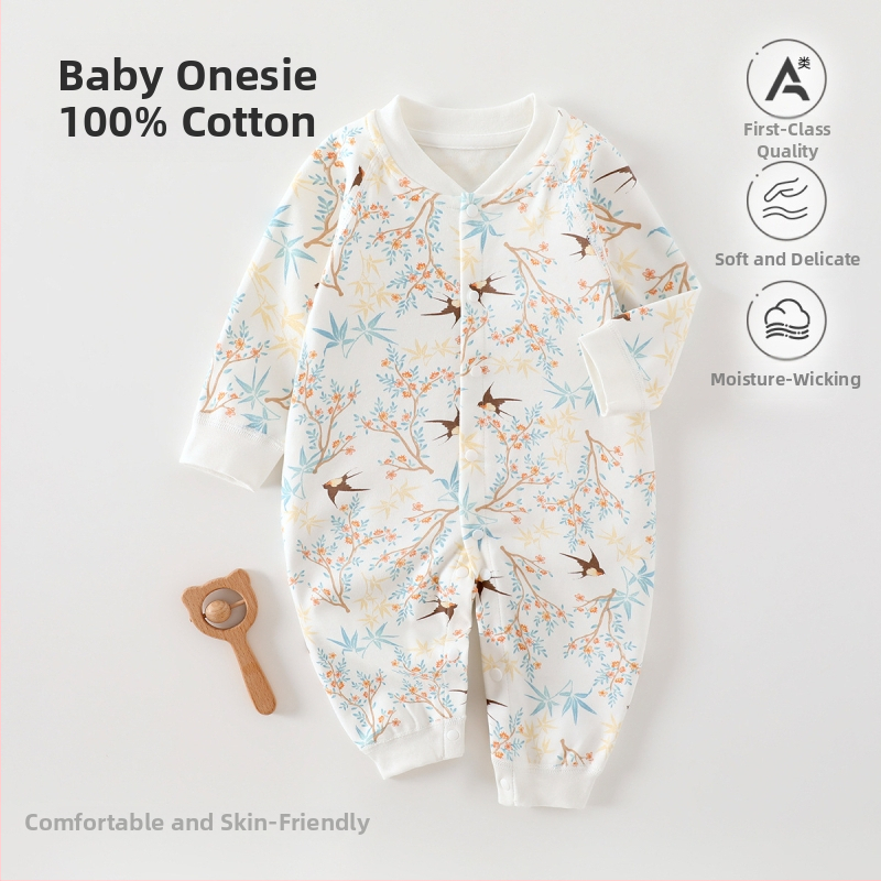 Naujagimiui kombinezonas iš 100% medvilnės, be siūlių jacquard audinys, ilgomis rankovėmis, vientisas, tinkamas visiems metų laikams, miego drabužiai kūdikiams