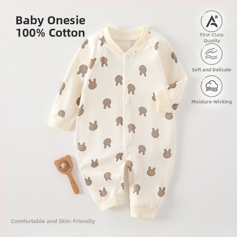 Naujagimiui kombinezonas iš 100% medvilnės, be siūlių jacquard audinys, ilgomis rankovėmis, vientisas, tinkamas visiems metų laikams, miego drabužiai kūdikiams