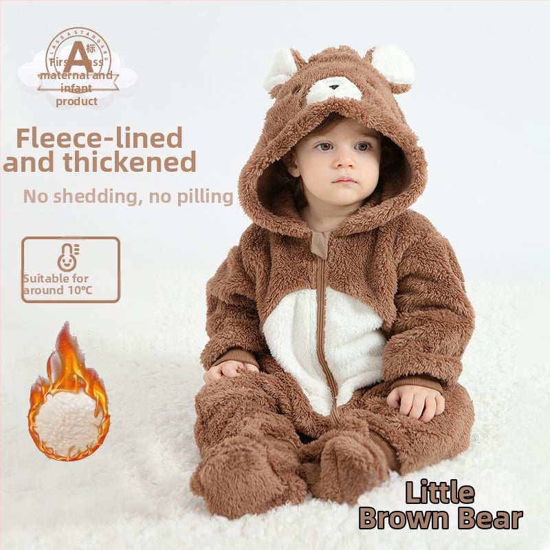 Bebriuko kombinezonas su Panda motyvu, gobtuvu iš Sherpa pūkų, storas audinys, užtrauktukas, amžius 1–3 metų (aukštis 80–100 cm)