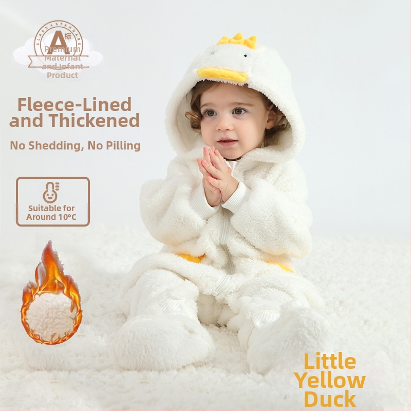 Bebriuko kombinezonas su Panda motyvu, gobtuvu iš Sherpa pūkų, storas audinys, užtrauktukas, amžius 1–3 metų (aukštis 80–100 cm)