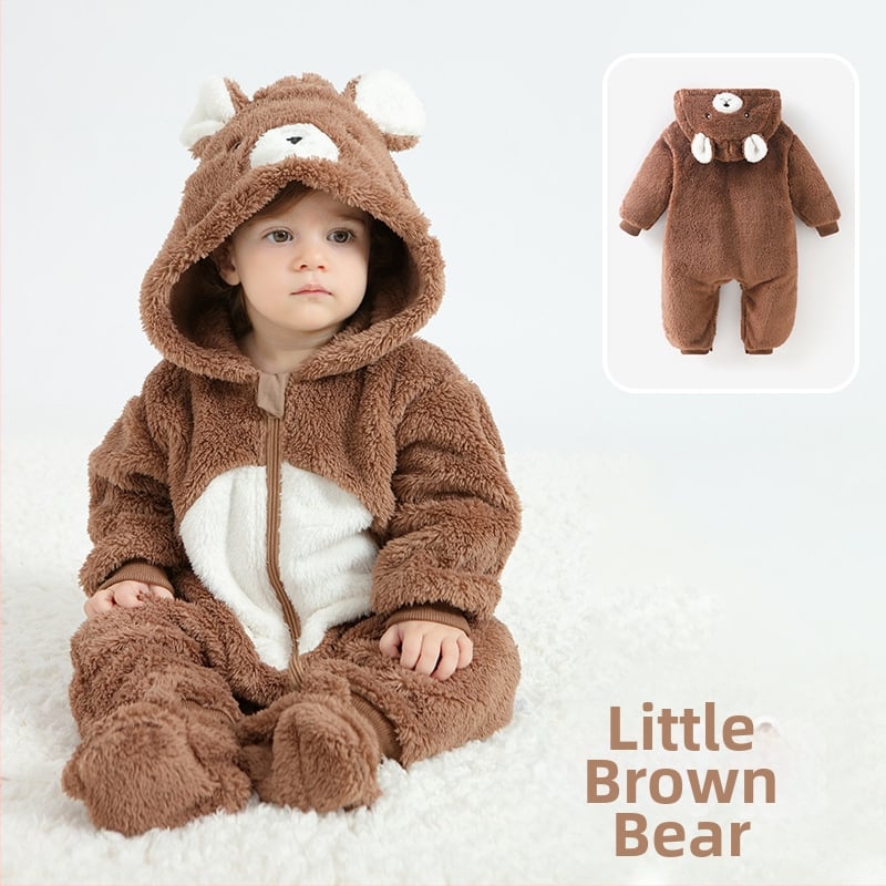 Bebriuko kombinezonas su Panda motyvu, gobtuvu iš Sherpa pūkų, storas audinys, užtrauktukas, amžius 1–3 metų (aukštis 80–100 cm)