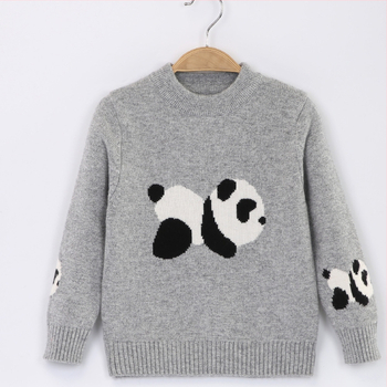 Vaikų megztinis su panda modeliu, kašmyro-vilnos mišinys, ilgos rankovės, apvalus kaklas