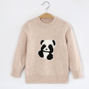 Vaikų megztinis su panda modeliu, kašmyro-vilnos mišinys, ilgos rankovės, apvalus kaklas