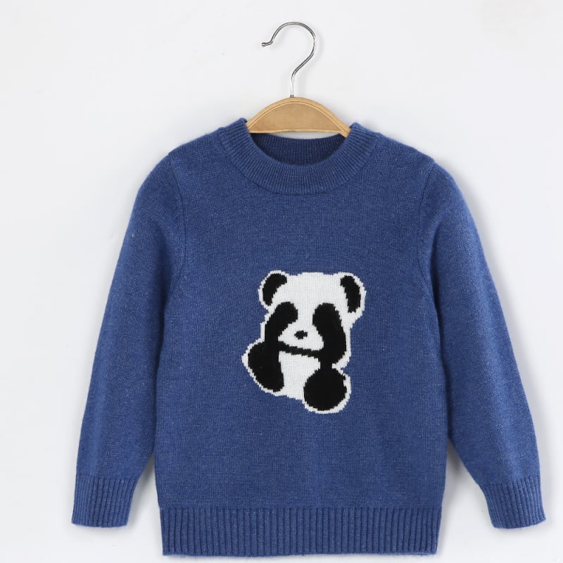 Vaikų megztinis su panda modeliu, kašmyro-vilnos mišinys, ilgos rankovės, apvalus kaklas