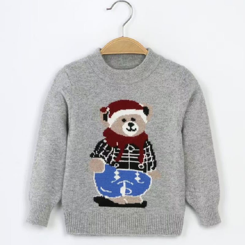 Vaikų megztinis su panda modeliu, kašmyro-vilnos mišinys, ilgos rankovės, apvalus kaklas
