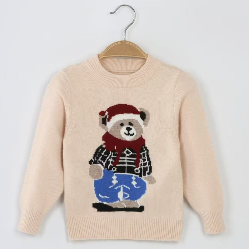 Vaikų megztinis su panda modeliu, kašmyro-vilnos mišinys, ilgos rankovės, apvalus kaklas