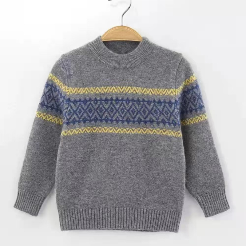 Vaikų megztinis su panda modeliu, kašmyro-vilnos mišinys, ilgos rankovės, apvalus kaklas