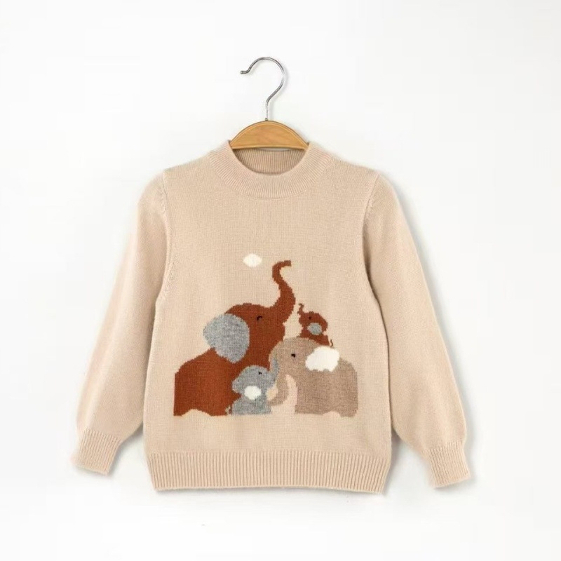 Vaikų megztinis su panda modeliu, kašmyro-vilnos mišinys, ilgos rankovės, apvalus kaklas
