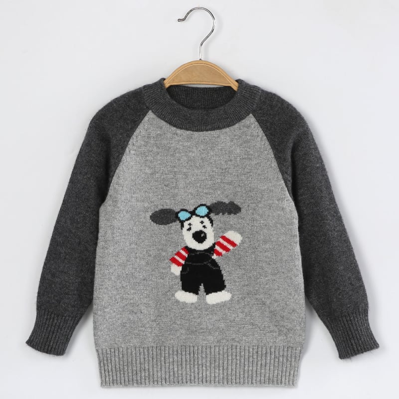 Vaikų megztinis su panda modeliu, kašmyro-vilnos mišinys, ilgos rankovės, apvalus kaklas